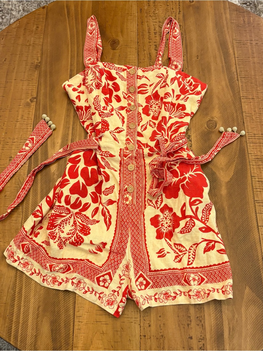 Rachel Zoe Rusty Orange & Tan Floral Print One Piece Romper w/ pockets
04